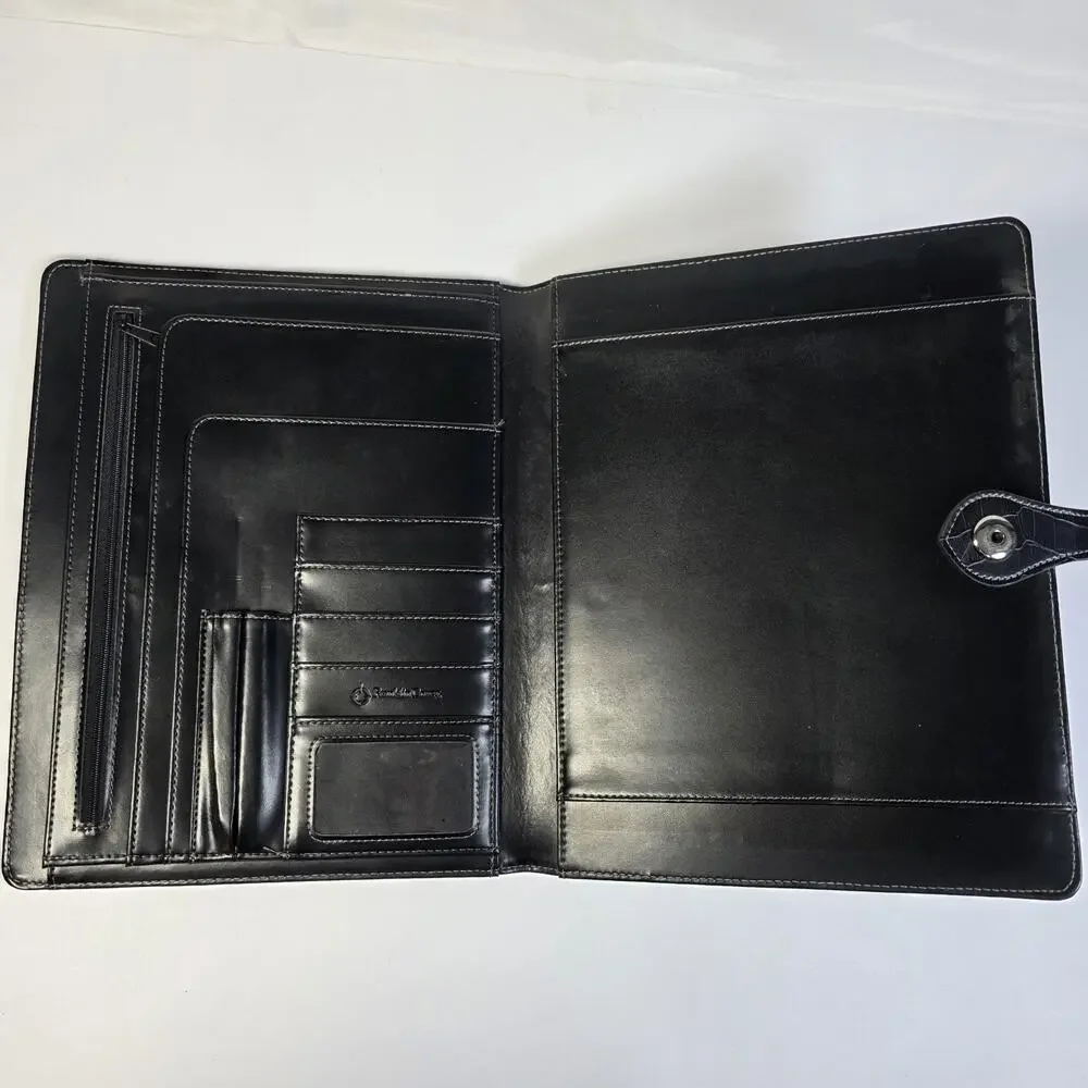 Franklin Covey Black Faux Croc Leather Binder Portfolio Organizer Padfolio